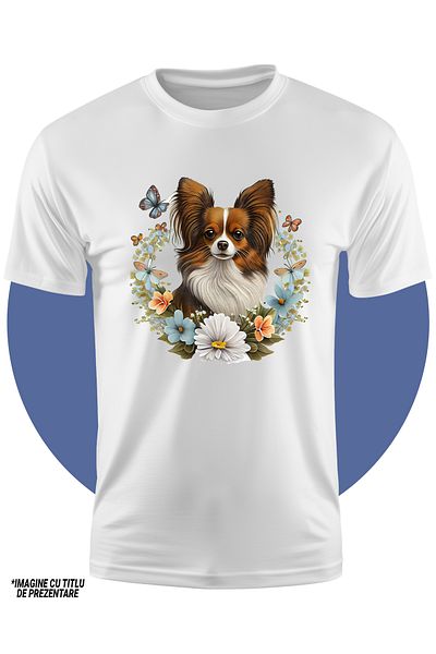 StoryGift Romania Tricou Copii Cu Un Catelus Putin Timid, Ilustratie, Cerc, Floricele, Fluturasi, Natura, Pl
