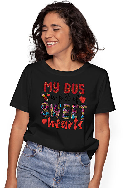 StoryGift Romania Tricou Femei cu mesajul "My bus is full of sweet hearts", p...