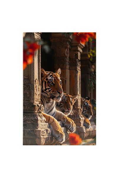 StoryGift Romania Canvas Painting 90 x 60CM The Three Tamed Tigers The Royal Tiger Lurking Between the Columns of the STG Temple