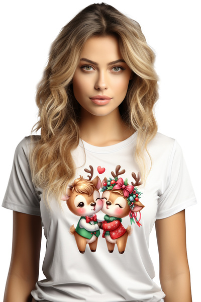 StoryGift Romania Tricou Femei cu 2 reni, ilustratie, prietenie, apropiere, f...