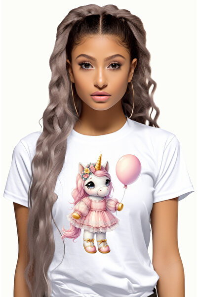 StoryGift Romania Tricou Femei cu un unicorn care tine un balon, ilustratie, ...
