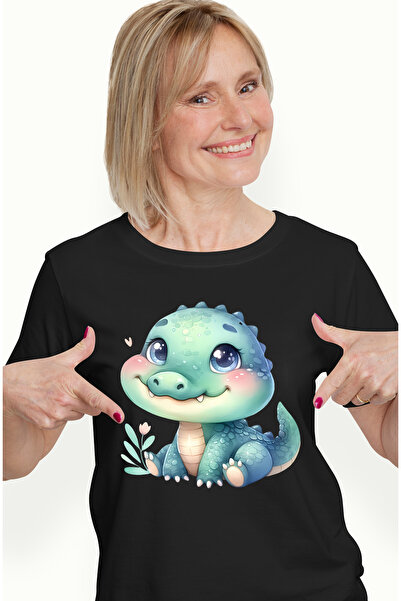 StoryGift Romania Tricou Femei cu un pui de crocodil, ilustratie, vesel, inim...