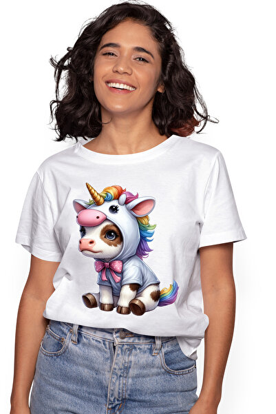 StoryGift Romania Tricou Femei cu o vacuta costumata in unicorn, ilustratie, ...