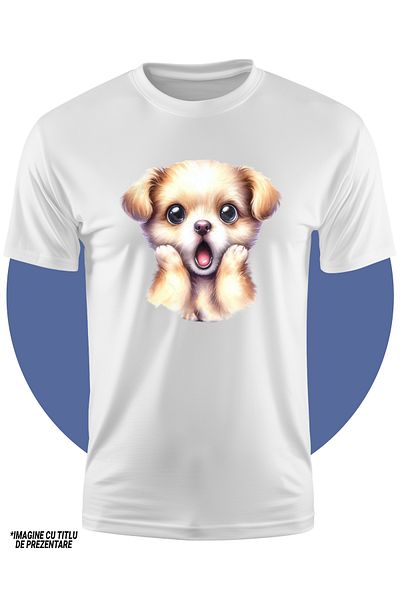 StoryGift Romania Tricou Copii Cu Un Catelus Socat, Ilustratie, Uimit, Mirat, Ochii Mari, Spectaculos 100%