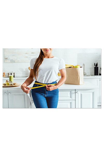 StoryGift Romania Tablou Canvas Cu Tanara Vesela Tinand Fructe Si Sticla De S...