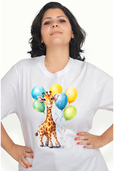 StoryGift Romania Tricou Femei cu o girafa vesela la o aniversare, ilustratie...