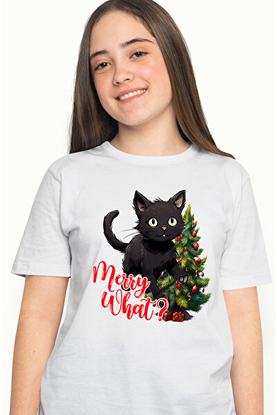 StoryGift Romania Tricou Femei cu pisoi negru cu mesajul "Merry what?", Craci...