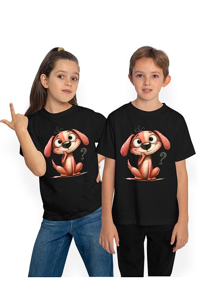 StoryGift Romania Tricou Copii Cu Un Catel Vesel Care Sta Pe Ganduri, Ilustratie, Se Intreaba, Semnul Intreb