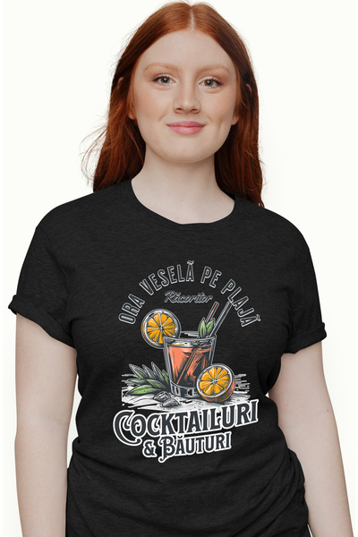 StoryGift Romania Tricou Femei Ora vesela pe plaja cocktail si bauturi petrec...