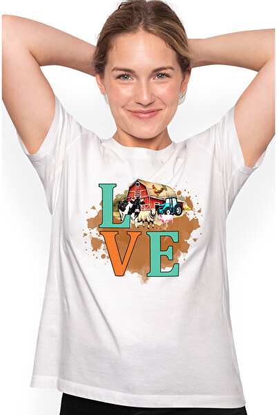 StoryGift Romania Tricou Femei cu ferma cu mesajul "Love", animale, tractor, ...