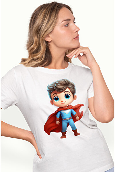 StoryGift Romania Tricou Femei cu un baiat in costum de erou, ilustratie, ves...