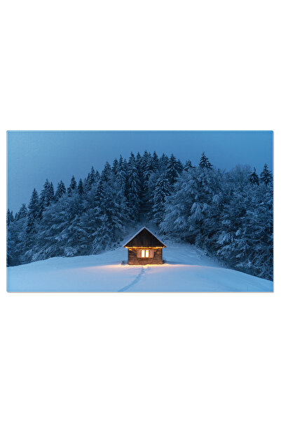 StoryGift Romania Tablou Canvas: Refugiu In Noaptea Inaltimilor - Peisaj, Iarna, Casa, Munti