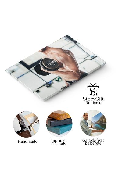StoryGift Romania Tablou Canvas Cu Antrenament Cu Gantere - Determinare, Barbat, Sala De Sport