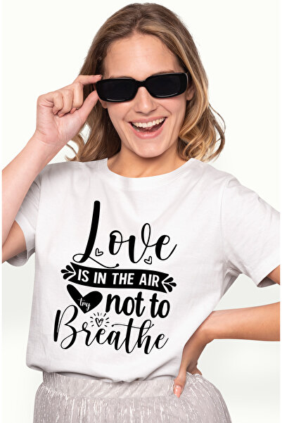 StoryGift Romania Tricou Femei cu mesajul "Iubirea e in aer, incearca sa nu respiri" - inimioare WHT_L