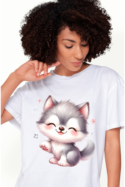 StoryGift Romania Tricou Femei cu un pui de lup foarte vesel, ilustratie, in ...