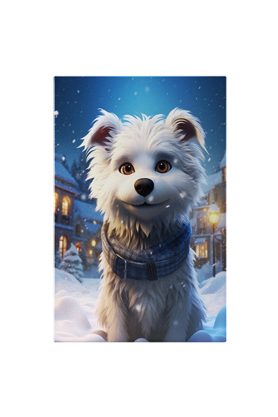 StoryGift Romania Tablou Canvas: White Puppy, Catel Alb Cu Fular-zgarda Albas...