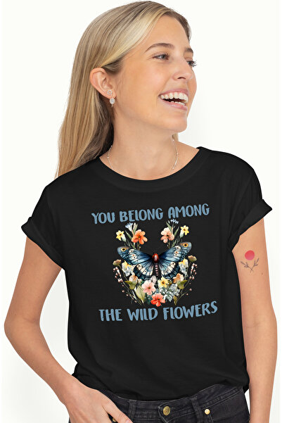 StoryGift Romania Tricou Femei cu fluture si cu flori multicolore cu mesajul ...