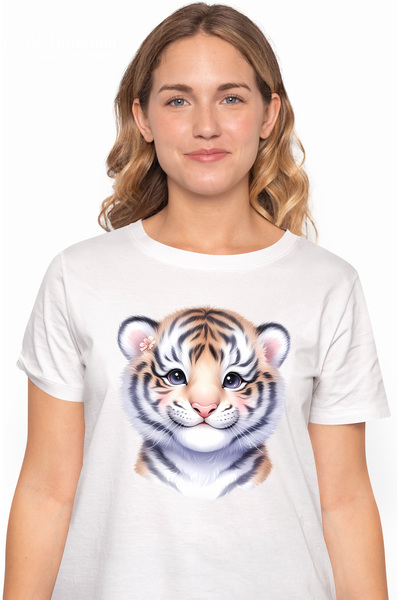 StoryGift Romania Tricou Femei cu un pui de tigru, ilustratie, natura, jungla, copilarie, grija, p WHT_L