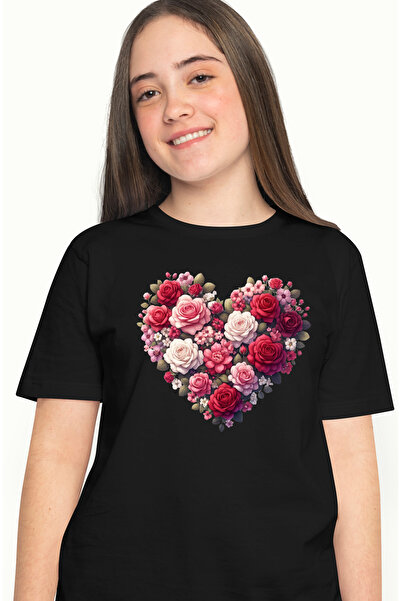 StoryGift Romania Tricou Femei cu o inima formata din multe floricele, ilustr...