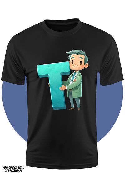 StoryGift Romania Tricou Copii Cu Un Manager Care Tine Litera "t", Scoala, Abecedar, Elevi Silitori, Invata,