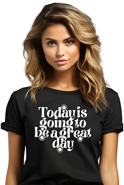 StoryGift Romania Tricou Femei cu floricele si mesajul "Ziua de azi va fi o z...