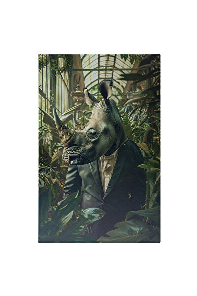 StoryGift Romania Tablou Canvas Rinocer La Costum Înconjurat De Plante- Grădi...