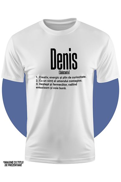 StoryGift Romania Tricou Copii Baieti Cu Numele Denis, Cu Mesaj Motivational, Creativ, Energic, Curios, Dest