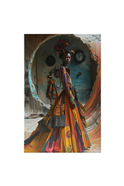 StoryGift Romania Tablou Canvas: Portret Femeie Afro Cu Rochie Colorată Și Fu...