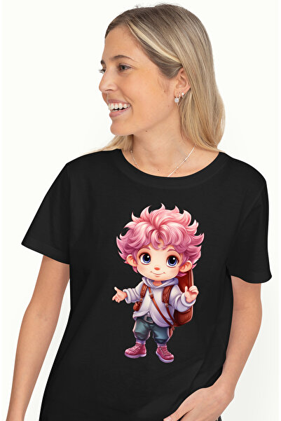 StoryGift Romania Tricou Femei cu un baiat cu ghiozdan in spate, ilustratie, ...