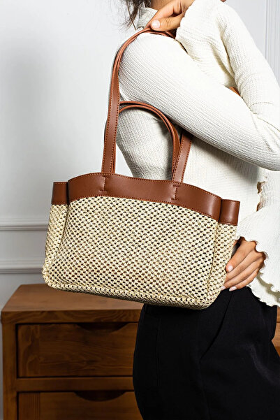 MISS IPEKYOL Women's Handbag and Shoulder Bag with Straw Puppy Bag En:35Cm Bo...