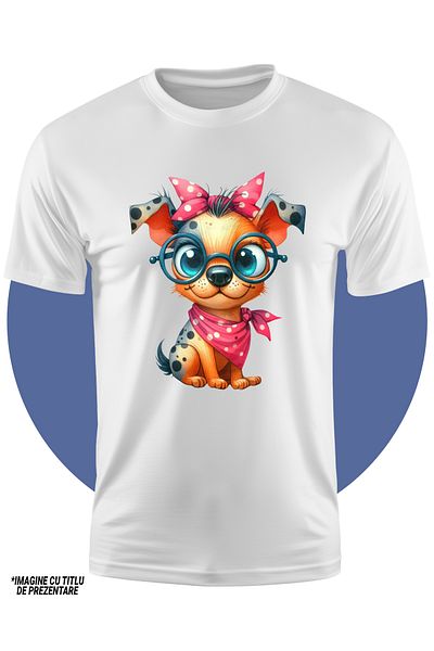 StoryGift Romania Tricou Copii Cu Un Caine Nebunatic, Privire Dubioasa, Ilustratie, Jucaus, Prietenul Omului