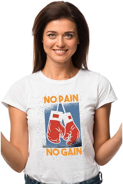 StoryGift Romania Tricou Femei Cu Text In Engleza Motivational No Pain No Gain, Multicolor, Manusi WHT_L