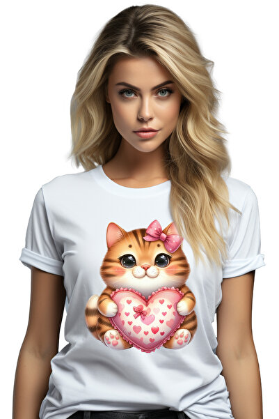 StoryGift Romania Tricou Femei cu o pisicuta cu blanita portocalie, dungi neg...