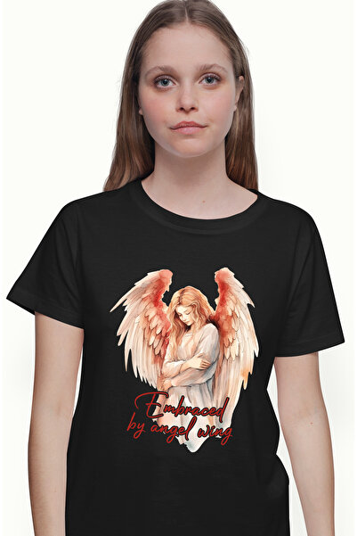 StoryGift Romania Tricou Femei cu o femeie inger cu mesajul "Embraced by ange...