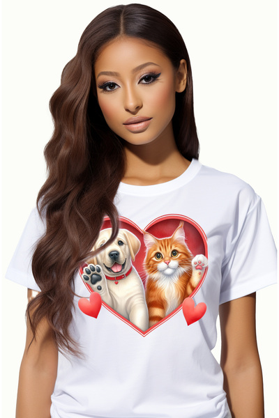 StoryGift Romania Tricou Femei cu o pisicuta si un catel care fac cu mana, il...