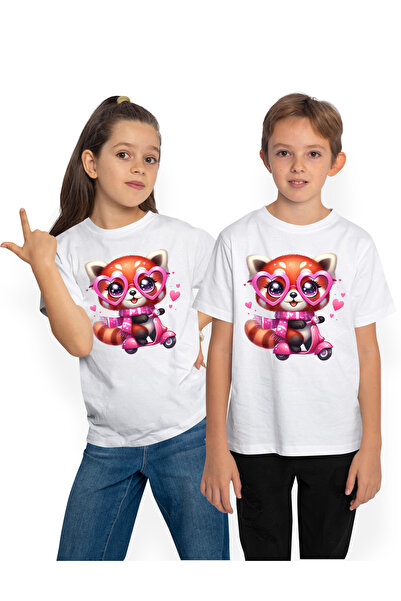 StoryGift Romania Tricou Copii Cu Un Urs Panda Rosu Care Merge Cu Scuterul, I...