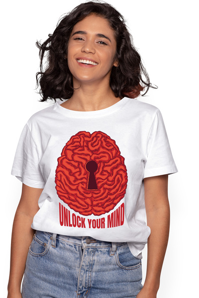 StoryGift Romania Tricou Femei Cu Creier Cu Urma De Cheie, Text In Engleza Unlock Your Mind, Intel WHT_L