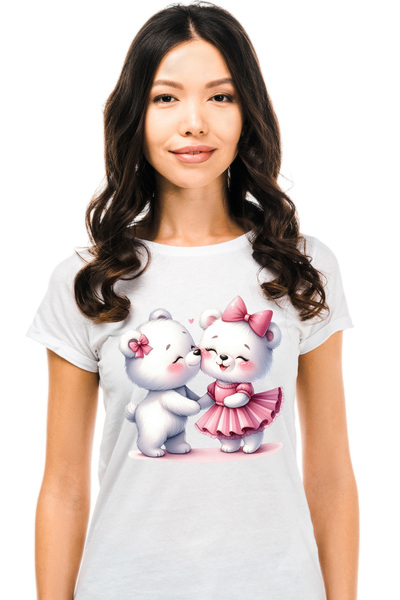 StoryGift Romania Tricou Femei cu 2 ursuleti polari apropiati, ilustratie, im...