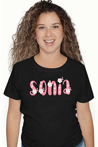 StoryGift Romania Tricou Femei Cu Numele Sonia, Flori, Colorat, Roz, Dragut, ...