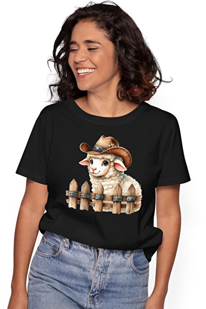 StoryGift Romania Tricou Femei cu o oita cu palarie de cowboy, gard, cuminte,...
