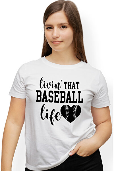 StoryGift Romania Tricou Femei pentru pasionatii de baseball cu mesajul "Livin' that baseball life WHT_L