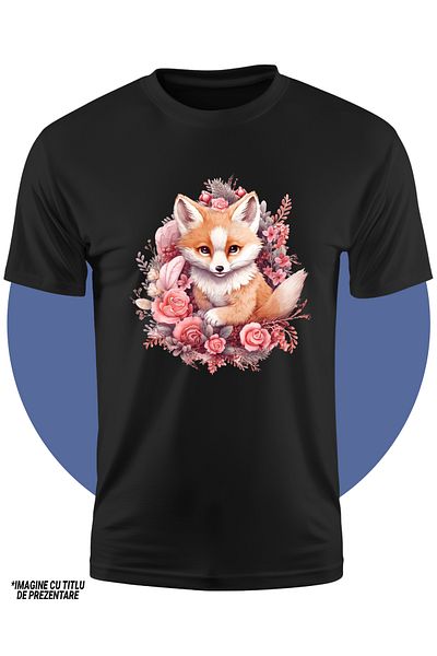 StoryGift Romania Tricou Copii Cu O Vulpe Inconjurata Cu Flori, Ilustratie, Plante, Frunze, Abstract, Padure