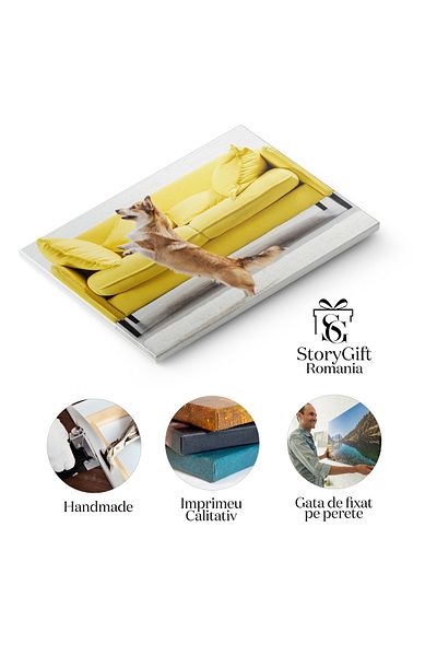 StoryGift Romania Tablou Canvas Caine Pembroke Welsh Corgi Executand Comanda Pentru Stapana Animal, Rasa, Corgi,