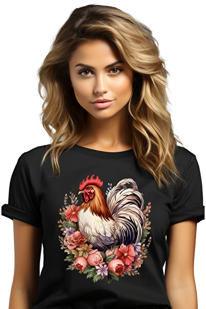 StoryGift Romania Tricou Femei cu un cocos, ilustratie, serios, alb, floricel...