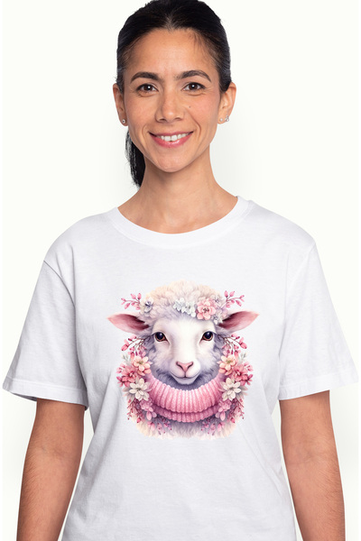 StoryGift Romania Tricou Femei cu o oita cu fular, ilustratie, frig, floricel...