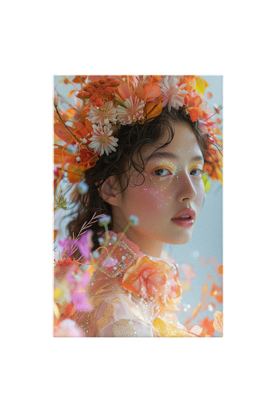 StoryGift Romania Tablou Canvas Povestea Petalelor Colorate Ce Au Întâlnit Lumina Doamna Asiatică Și Florile , Pi