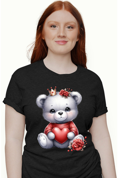 StoryGift Romania Tricou Femei cu un ursulet care tine o inima in brate, ilus...