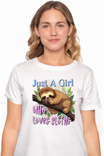 StoryGift Romania Tricou Femei cu animalul sloth/lenes cu mesajul "Just A Gir...