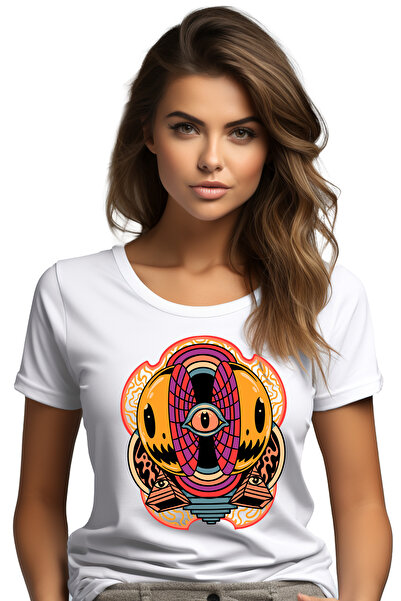 StoryGift Romania Tricou Femei Cu Emoji, Illuminati, Abstract, Ochi, Matrix, Curcubeu, Multicolor WHT_L