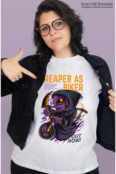 StoryGift Romania Tricou Femei Cu Moartea Cu Pelerina Si Gluga Neagra Pe Bicicleta, Coasa Ascutita WHT_L